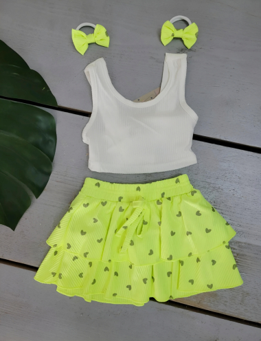 Wholesaler Chicaprie - Girls' Top With Bow, Short Skirt And Elastics Set