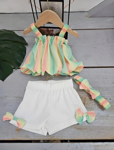 Wholesaler Chicaprie - Baby Girl's Colorful Bouffant Top and Shorts Set
