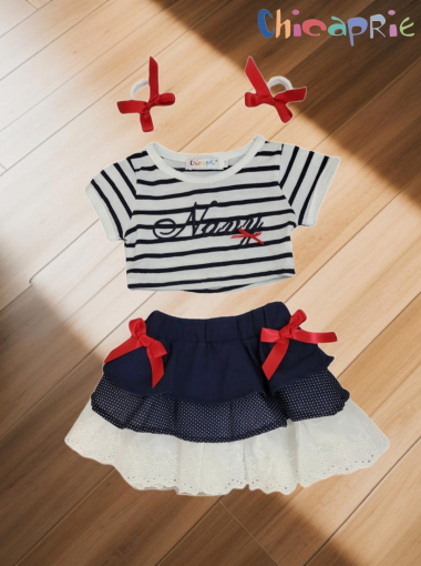 Wholesaler Chicaprie - Baby Girls Sailor Top and Skirt Set