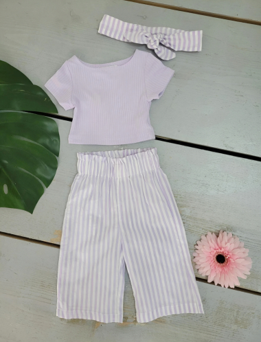Wholesaler Chicaprie - Girls' Striped Top And Trousers Set