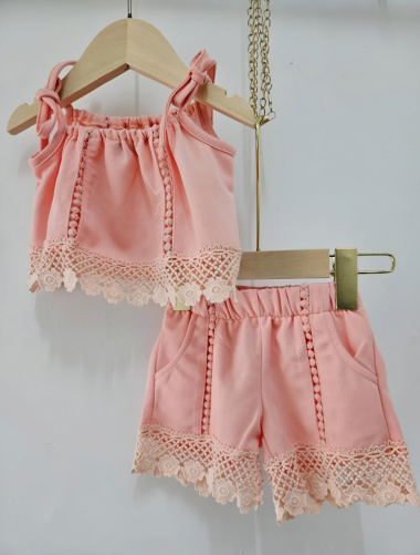 Wholesaler Chicaprie - Baby Girl's Plain Top and Shorts Set with Pattern