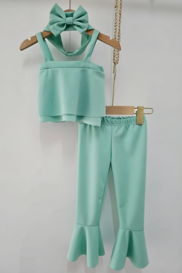 Wholesaler Chicaprie - Girl's Sleeveless Top, Pants with Ruffles Set