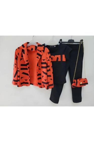 Wholesaler Chicaprie - Girl's Jacket, T-Shirt With Abstract Patterns, Trousers And Fancy Bag Set