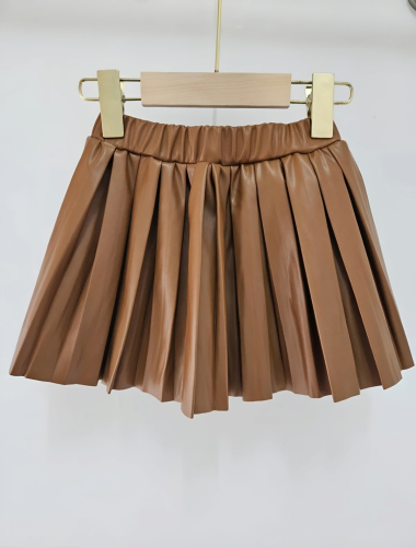 Wholesaler Chicaprie - Girls' Plain Pleated Faux Leather Skirt