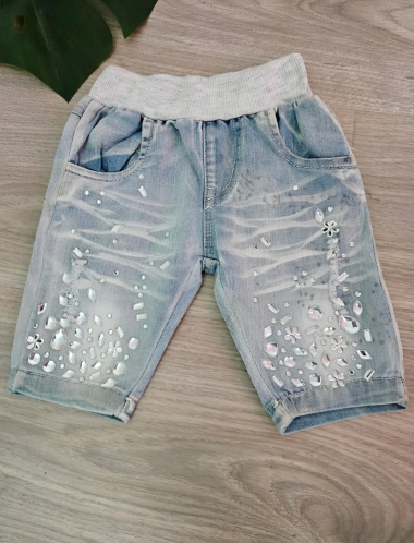 Grossiste Chicaprie - Pantalon Jeans A Strass Bébé Fille