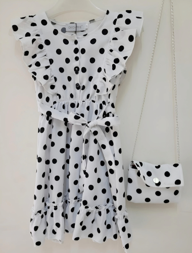 Wholesaler Chicaprie - Girl's Sleeveless Polka Dot Dress With Fancy Bag