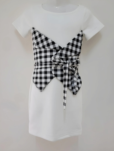 Wholesaler Chicaprie - Girls' Short Plain Dress With Checked Decor