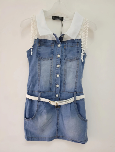 Großhändler Chicaprie - Mädchen-Jeanskleid mit dünnem Gürtel
