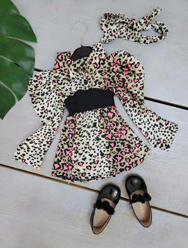 Großhändler Chicaprie - Baby-Mädchen-Leopardenkleid mit Stirnband