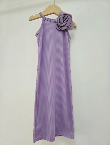 Wholesaler Chicaprie - Girl's Long Sleeveless Ribbed Flower Dress