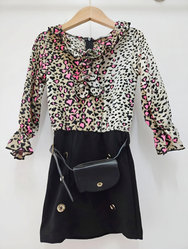 Großhändler Chicaprie - Langärmliges Mädchenkleid mit Leopardenmuster