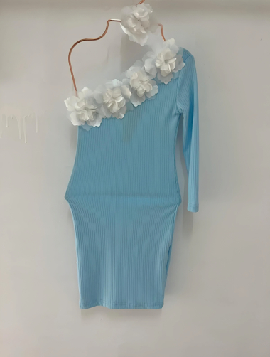 Wholesaler Chicaprie - Girls' Plain Off-Shoulder Floral Dress