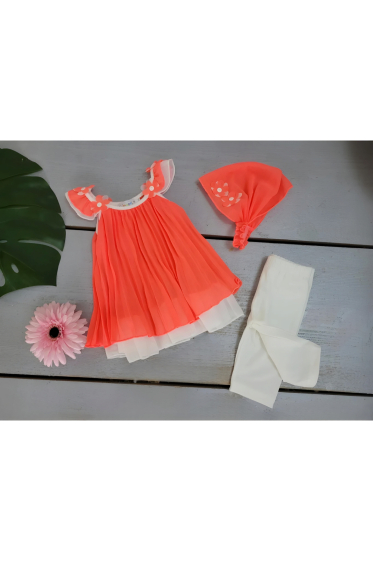 Grossiste Chicaprie - Robe Voile Fleurs Avec Legging Et Bandeau Bébé Fille