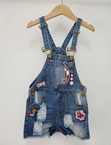 Wholesaler Chicaprie - Girl's Jean Overalls With Badges And Brooch