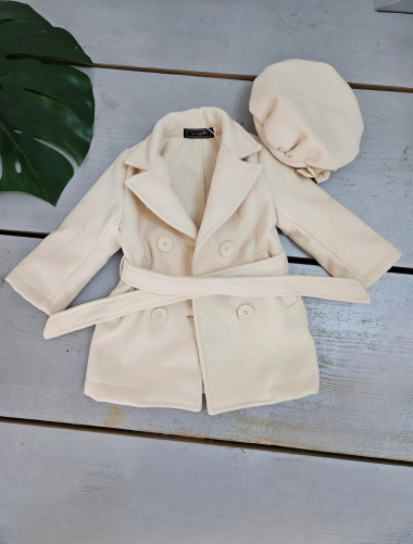 Wholesaler Chicaprie - Baby Girl's Plain Long-Sleeved Jacket With Belt And Beret
