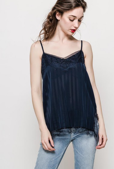 Wholesaler Choklate - Striped tank top with lace detail