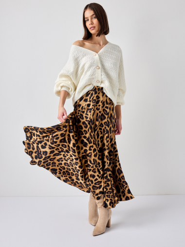 Mayorista Choklate - Falda de raso con estampado de leopardo