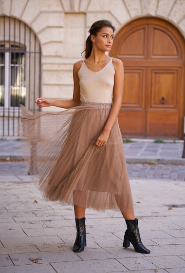 Pleated skirt in tulle Choklate | Paris Fashion Shops