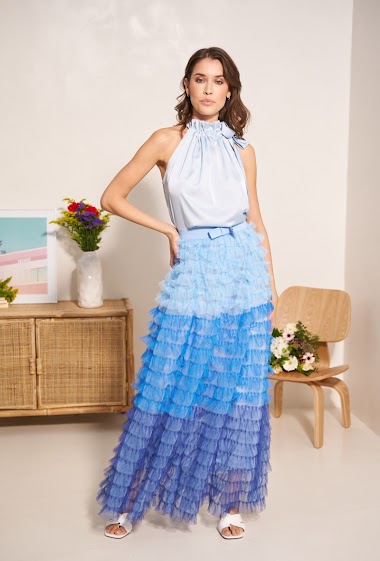 Wholesaler Choklate - Long tulle skirt with gathers and ruffles