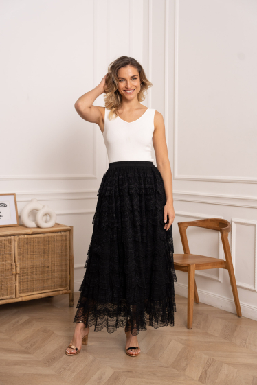 Wholesaler Choklate - Long tulle skirt with gathered ruffles