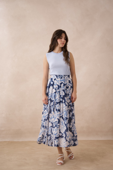 Wholesaler Choklate - Viscose silk printed long skirt