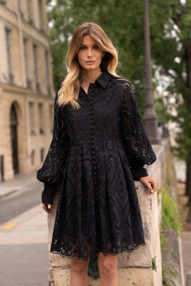 Black cotton lace store dress