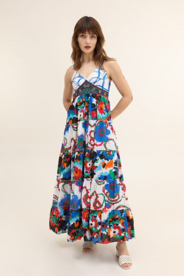 Wholesaler Choklate - Midi dress with patchwork cotton straps