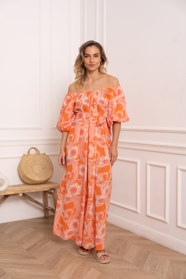 Großhändler Choklate - Langes Kleid aus Baumwolle mit Orangenblüten-Print