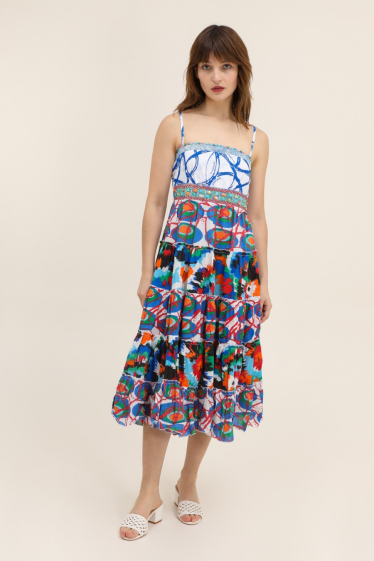 Wholesaler Choklate - Midi dress with patchwork cotton straps