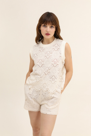 Wholesaler Choklate - Semi-sheer embroidered lace top