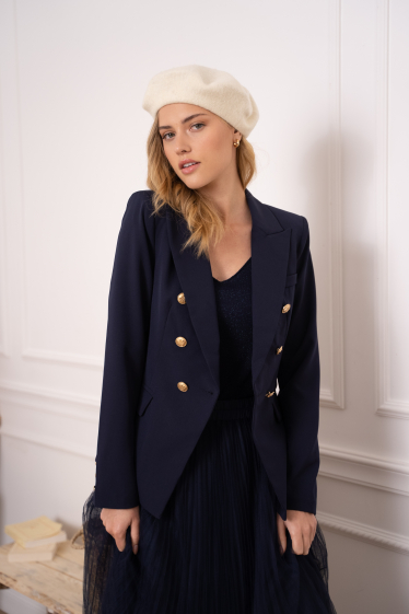 Navy Double Breasted Blazer With Gold Buttons