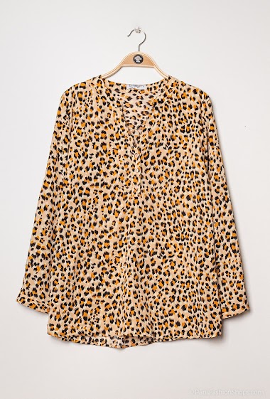 Wholesaler Christy - Flower pBlouse with leopard printrint blouse