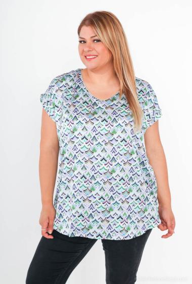 Wholesaler Christy - Short sleeve blouse with bow V-neck Casual Printed