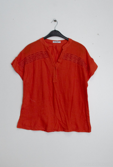 Wholesaler Christy - Short sleeve plain cotton gauze blouse