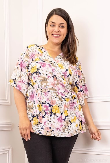 Wholesaler Christy - Flower printed wrap blouse