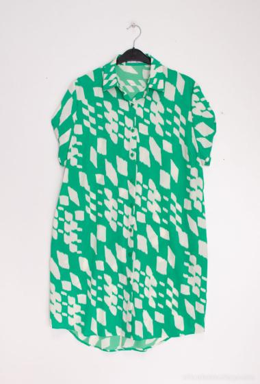 Grossiste Christy - Robe chemise  Manche courte avec poche  Imprimé  Fluide  Casual  Tendance