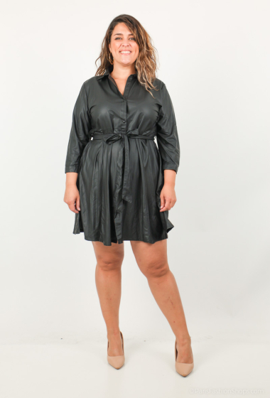 Wholesaler Christy - Plain faux leather shirt dress