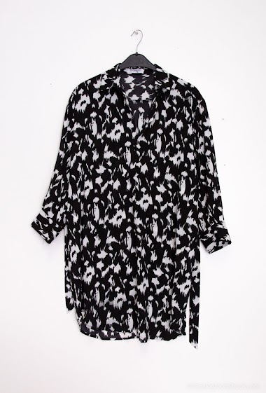Wholesaler Christy - Shirt collar dress with belt. Sleeve 7/8. Printed. Fluid. Casual. Trendy.