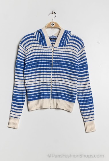 Großhändler Ciao Milano - Striped ribbed knit hooded cardigan