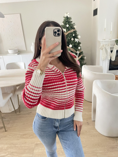 Wholesaler Ciao Milano - Striped ribbed knit hooded cardigan