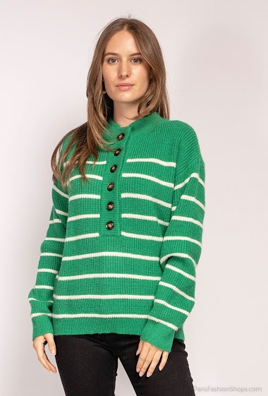 Großhändler Ciao Milano - Buttoned neck striped ribbed knit sweater