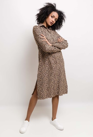 Großhändler Ciao Milano - Suede shirt dress with leopard print
