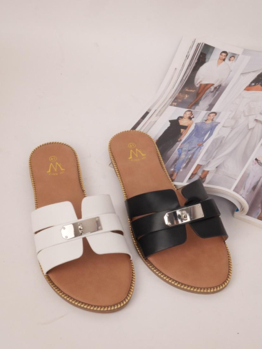 Wholesaler Cink Me - Faux strap mules with central metal accessory