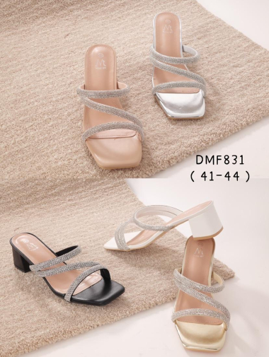 Wholesaler Cink Me - Mules with diamond-studded straps and square-toe heel