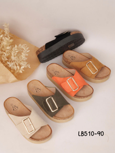 Wholesaler Cink Me - Wedge mules with wide strap and large adjustable buckle