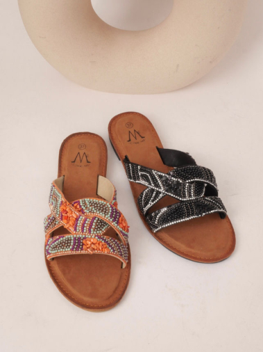 Wholesaler Cink Me - Mules with patterned straps inlaid with pearls, stones and diamonds