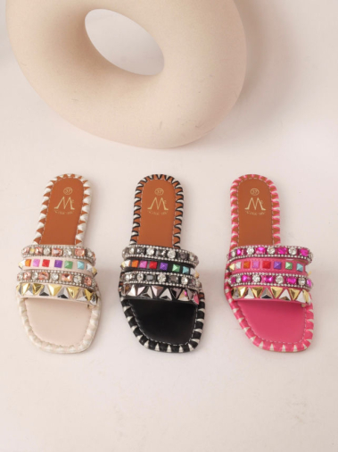 Wholesaler Cink Me - Mules with rows of brilliants and varied and multicolored pearls