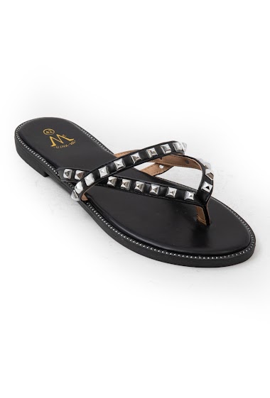Leatherette flip-flops with studded straps
