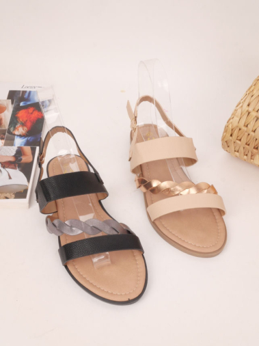 Wholesaler Cink Me - Flat sandals with two-tone and braided strap with adjustable ankle buckle