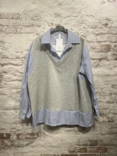 Wholesaler FOLIE LOOK - Shirt with stripe (cotton, felpal material)